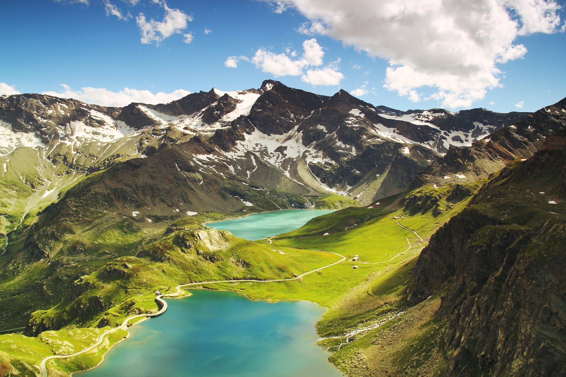 aerial view of mountain and body of water